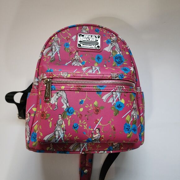 Loungefly Disney Star Wars Pink Floral AOP Kylo Ren & Rey Mini Backpack NWT - Picture 1 of 12